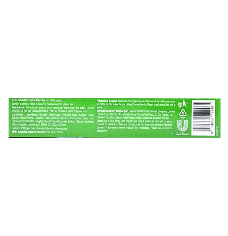 Closeup Toothpaste Menthol Fresh 100g X Pack of 4Pcs - Image 2